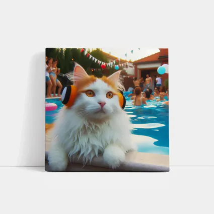 White Cat Headphones Pool Party Summer