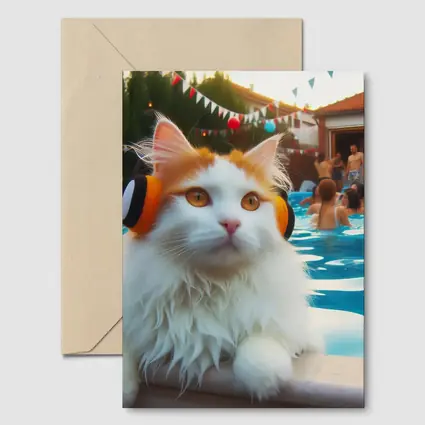 White Cat Headphones Pool Party Summer