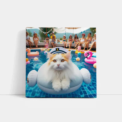 White Orange Cat Pool Party Summer