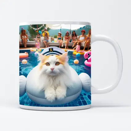 White Orange Cat Pool Party Summer