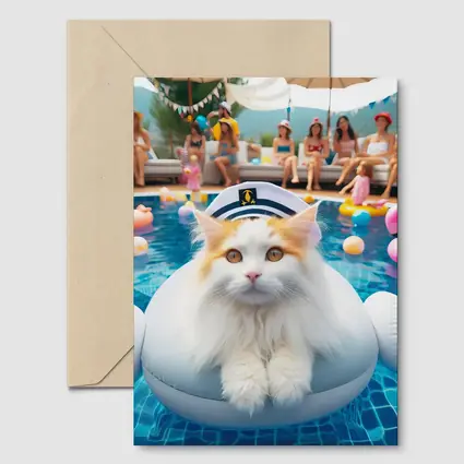 White Orange Cat Pool Party Summer