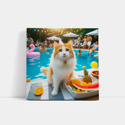 Orange White Cat Pool Party Summer