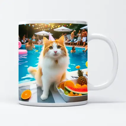 Orange White Cat Pool Party Summer