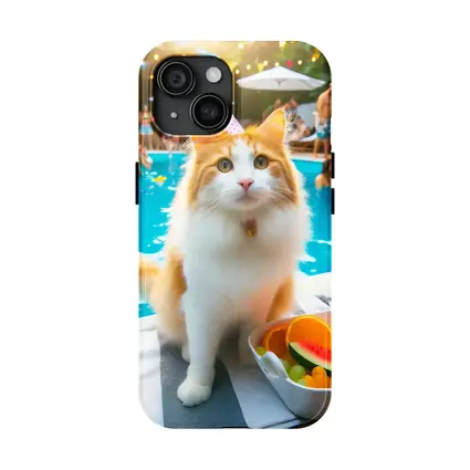 Orange White Cat Pool Party Summer