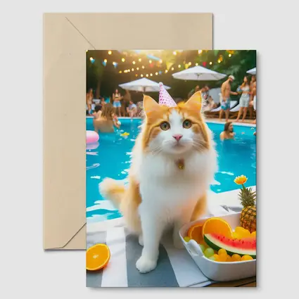 Orange White Cat Pool Party Summer