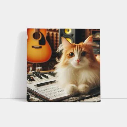 Orange Cat Relaxing in Music Studio
