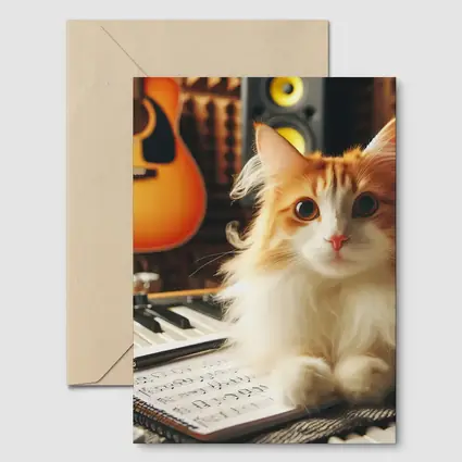 Orange Cat Relaxing in Music Studio