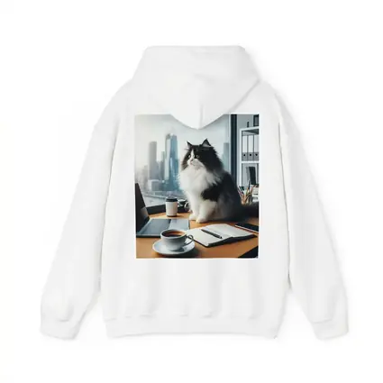 Black White Persian Cat Office City View