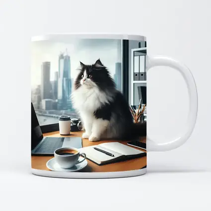 Black White Persian Cat Office City View