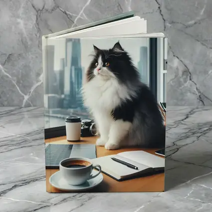 Black White Persian Cat Office City View