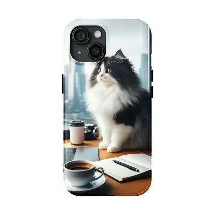 Black White Persian Cat Office City View