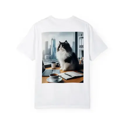 Black White Persian Cat Office City View