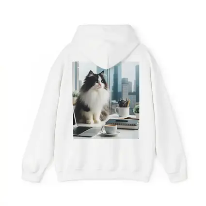 Fluffy Black White Cat City Office Desk