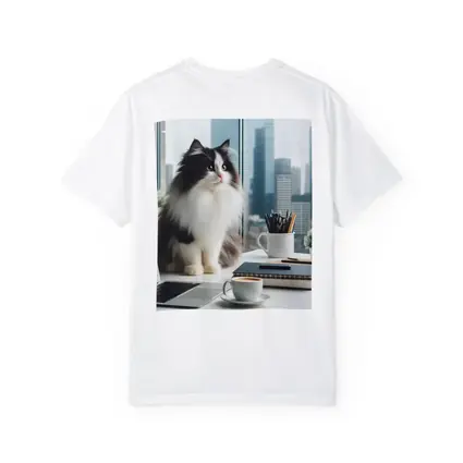 Fluffy Black White Cat City Office Desk