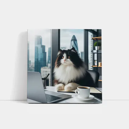 Fluffy Black White Cat City Office