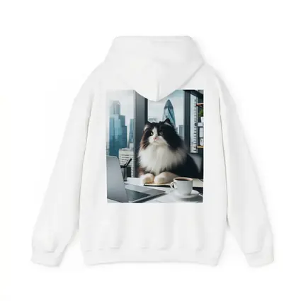 Fluffy Black White Cat City Office