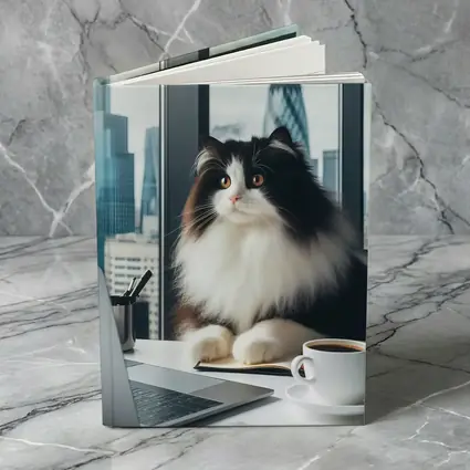 Fluffy Black White Cat City Office