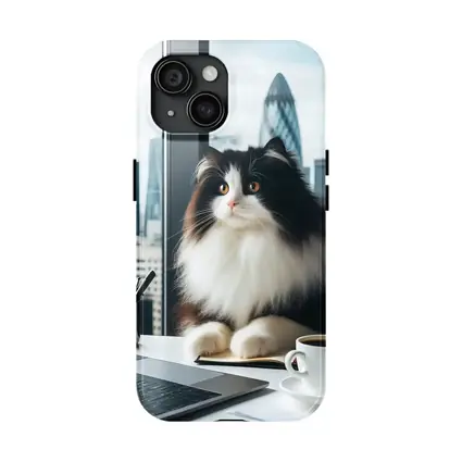 Fluffy Black White Cat City Office