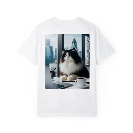 Fluffy Black White Cat City Office