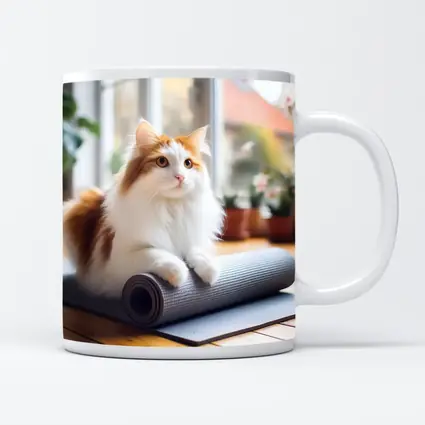 Fluffy Cat Resting on Yoga Mat