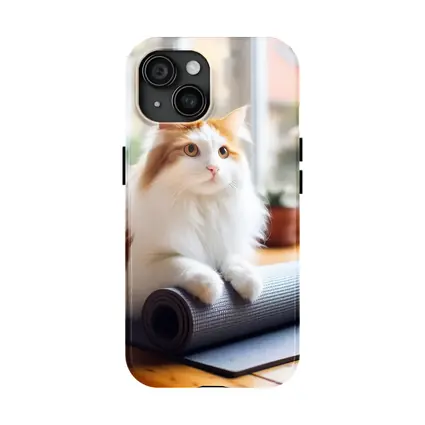 Fluffy Cat Resting on Yoga Mat