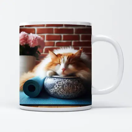 Sleeping Orange Cat Yoga Mat Brick Wall