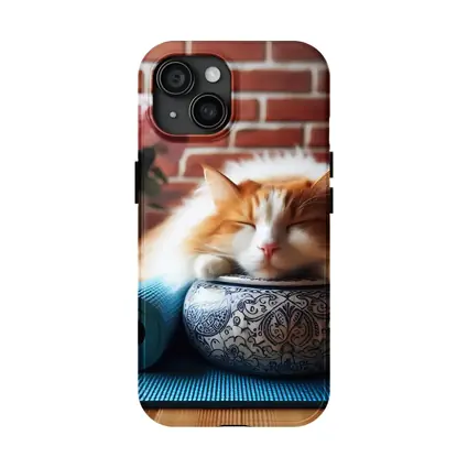 Sleeping Orange Cat Yoga Mat Brick Wall