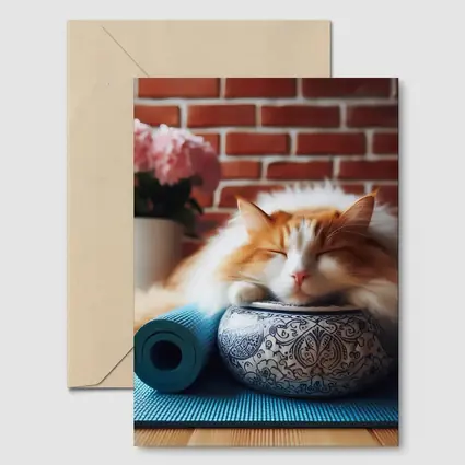 Sleeping Orange Cat Yoga Mat Brick Wall