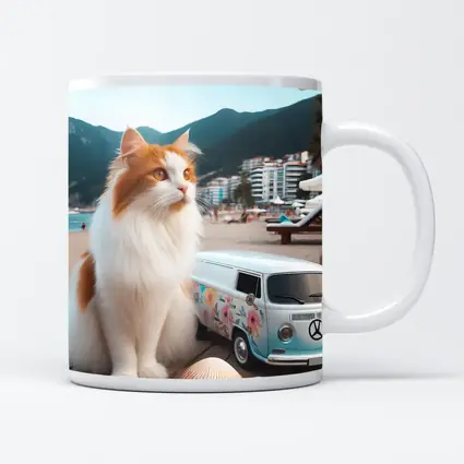 Turkish Van Cat Beach Retro Floral Van