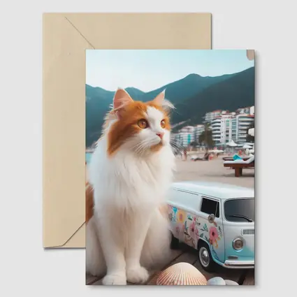 Turkish Van Cat Beach Retro Floral Van