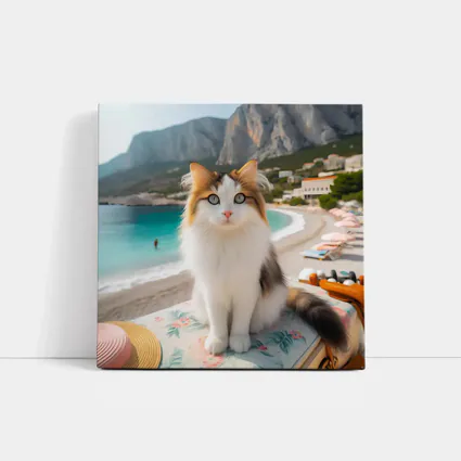 Calico Cat Sitting on Sunny Beach