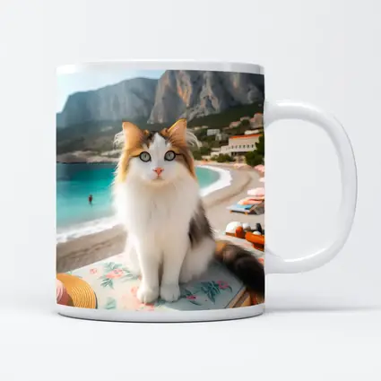 Calico Cat Sitting on Sunny Beach