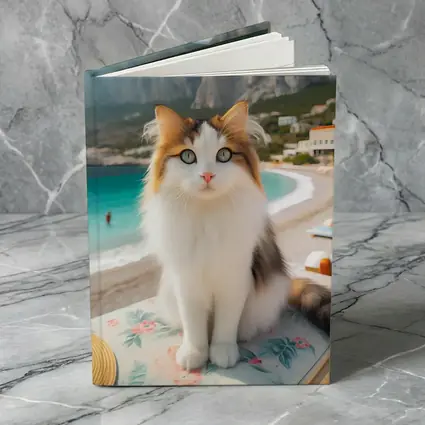 Calico Cat Sitting on Sunny Beach