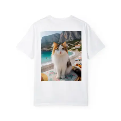 Calico Cat Sitting on Sunny Beach