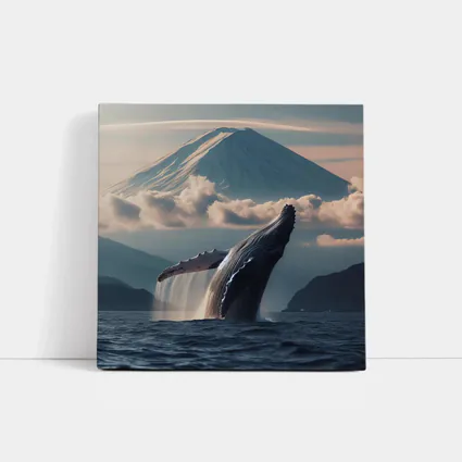Humpback Whale Breaching Near Mount Fuji