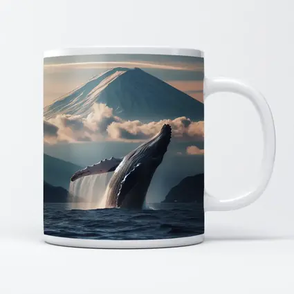 Humpback Whale Breaching Near Mount Fuji