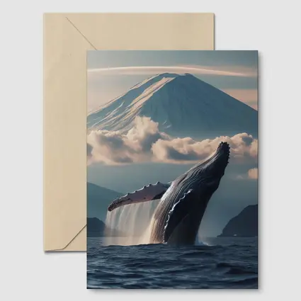 Humpback Whale Breaching Near Mount Fuji