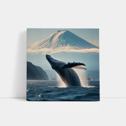 Humpback Whale Breaching Near Mount Fuji
