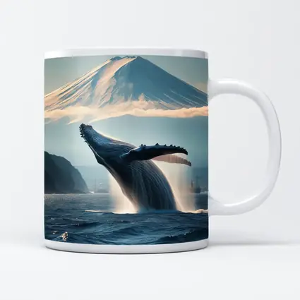 Humpback Whale Breaching Near Mount Fuji