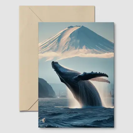 Humpback Whale Breaching Near Mount Fuji