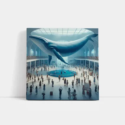 Blue Whale Over Museum Aquarium Crowd