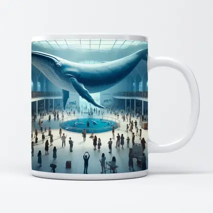 Blue Whale Over Museum Aquarium Crowd