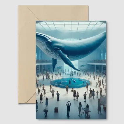 Blue Whale Over Museum Aquarium Crowd