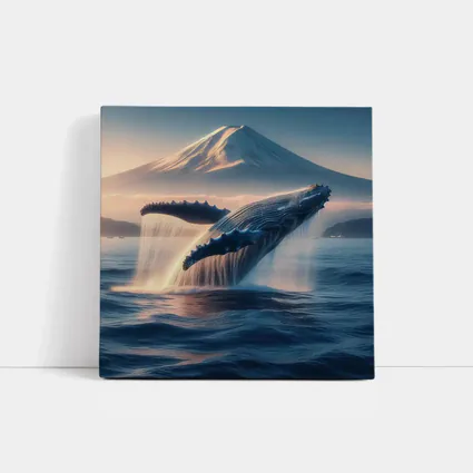 Humpback Whale Breaching Near Mount Fuji