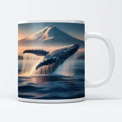Humpback Whale Breaching Near Mount Fuji
