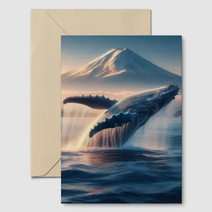 Humpback Whale Breaching Near Mount Fuji