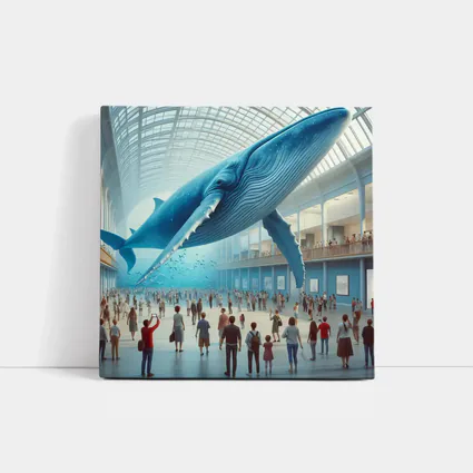 Blue Whale Floating Inside Museum Hall