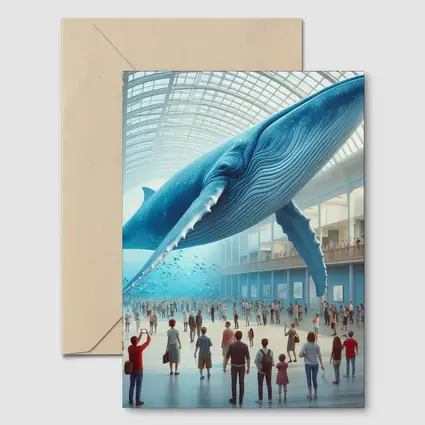 Blue Whale Floating Inside Museum Hall