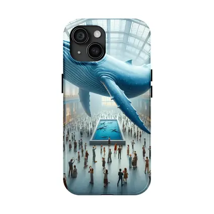 Blue Whale Floating Over Museum Crowd