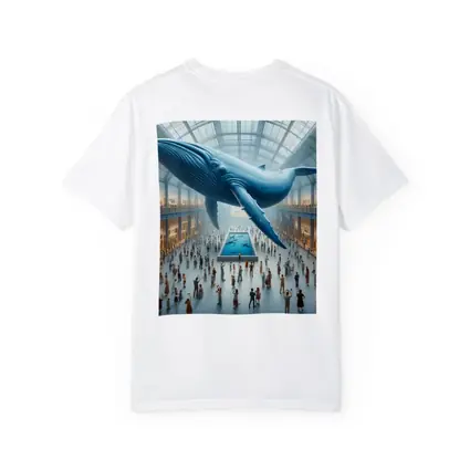 Blue Whale Floating Over Museum Crowd